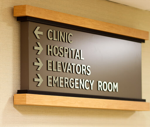 Essentia Health Interior Wayfinding Wall Sign with Wooden accents