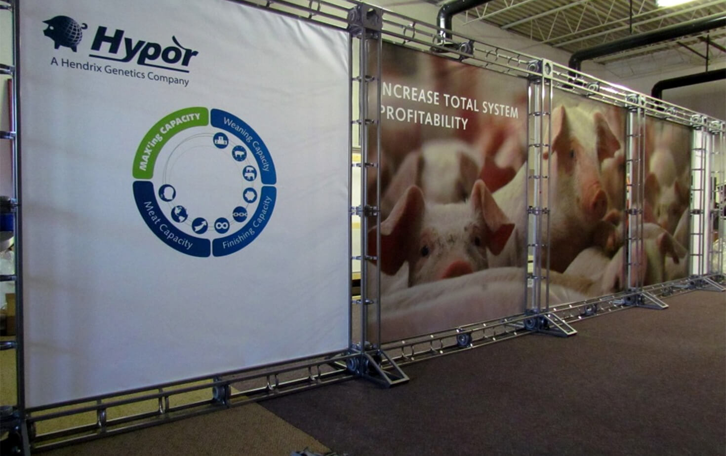 Hypor Hendrix Genetics tradeshow display on a 4 structure panel