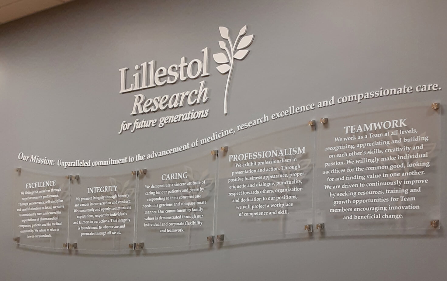 Lillestol Research Fargo ND Interior Display on Wall with Core Values