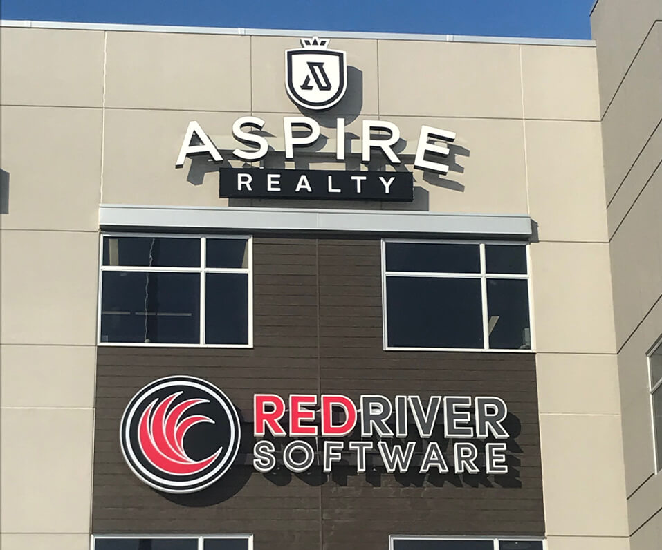Aspire Realty Red River Software closeup of building signage Fargo ND