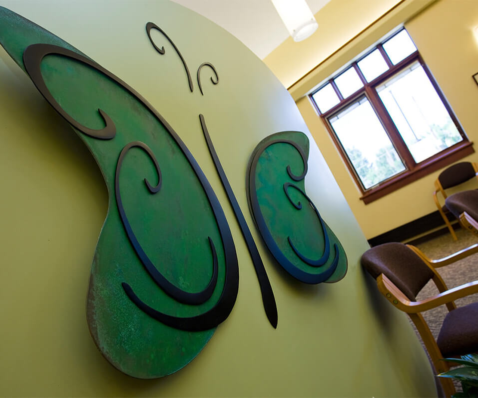 Catalyst Medical Center Fargo ND Custom Interior Butterfly with textured finish on Wall