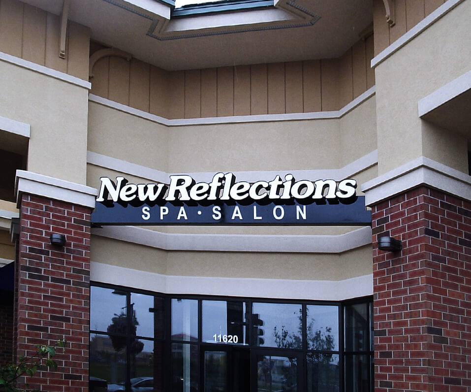 New Reflections Spa and Salon Channel Letters over entrance Maple Grove MN