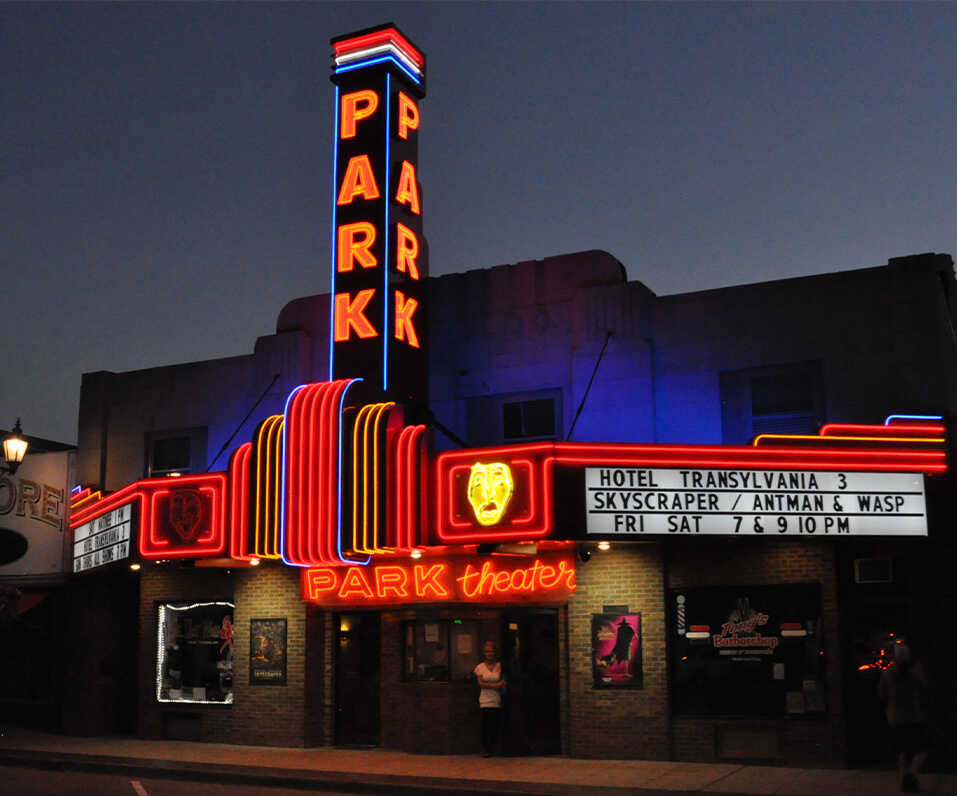 Park Rapids MN Theater Custom LED marquee sign lit up at Night