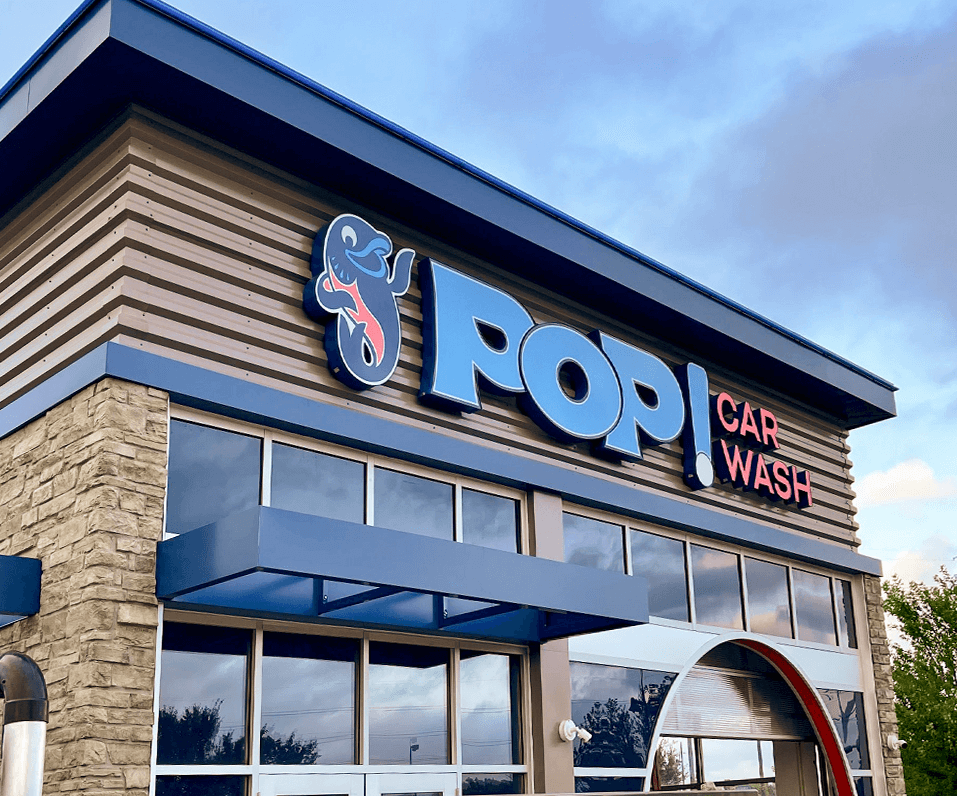 Pop Car Wash Brooklyn Center MN Building with custom shaped channel letters