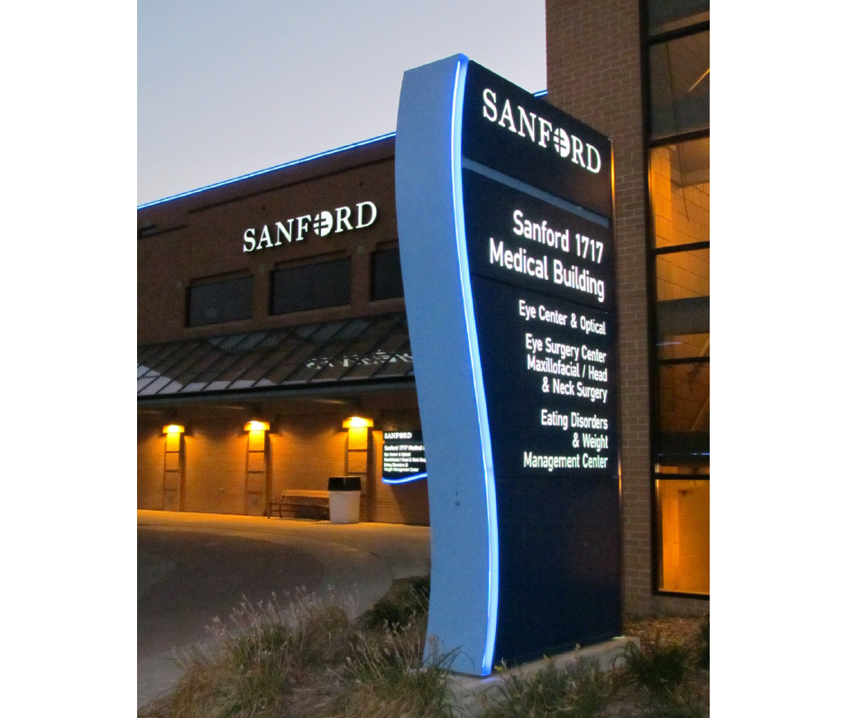 Sanford Fargo ND Medical Building Exterior Sign with Custom shaped wayfinding