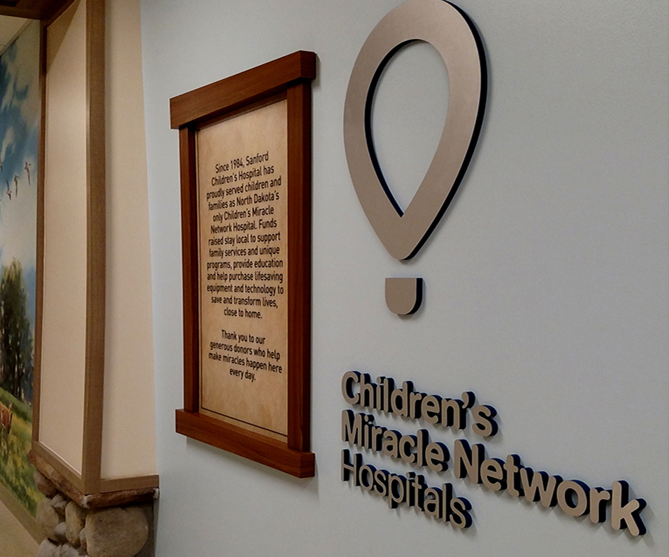 Sanford Health Childrens Miracle Network Hospital Plaque PVC letters on Interior wall