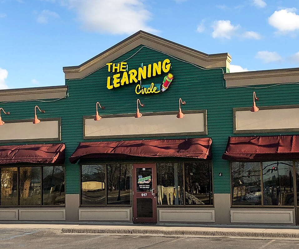 The Learning Circle building front Custom shaped yellow channel letters West Fargo ND