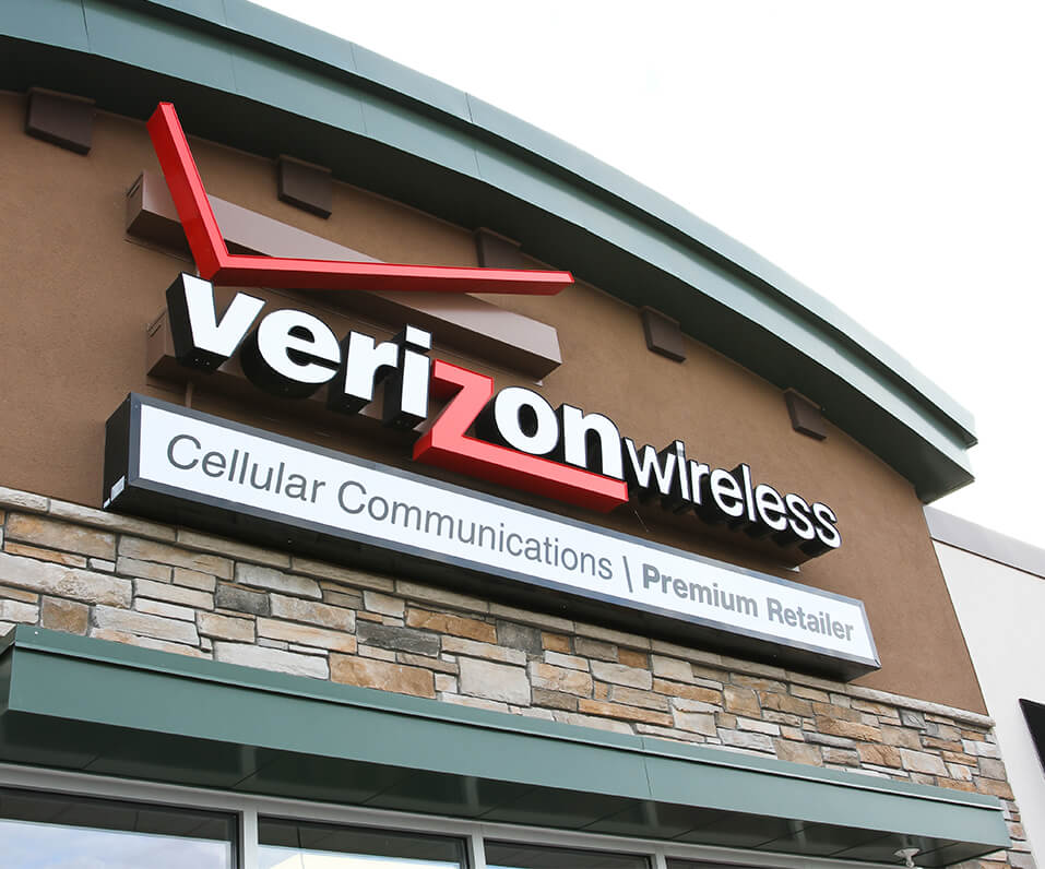 Verizon Wireless Cellular Communications storefront channel letters on raceway Alexandria mn